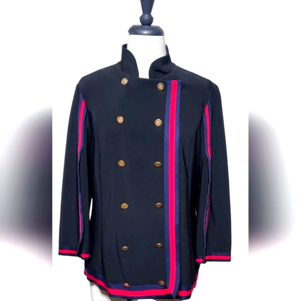 Joseph Ribkoff Black Blazer with Pink and Red Stripe Trim